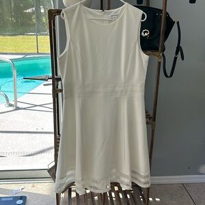 Calvin Klein Dress Sleeveless Fit Flare Sheer Mesh Hem